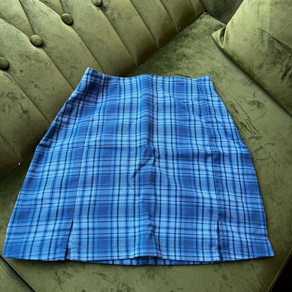 Brandy Melville Blue Plaid Cara Skirt